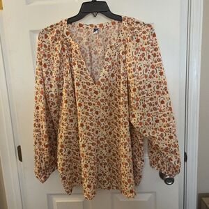 Old Navy sz 3X floral balloon slv tunic top boho peasant cottagecore garden